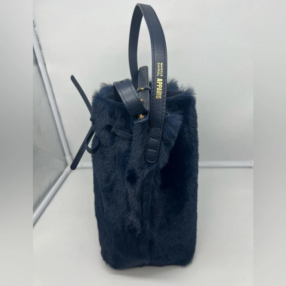 NWT MANSUR GAVRIEL X APPARIS Mini Bucket Blackberry Faux Fur Vegan Crossbody Bag - Picture 7 of 13